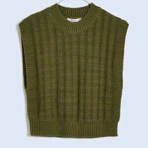 NWT Madewell Checkered-Stitch Wedge Sweater Vest in Desert Olive